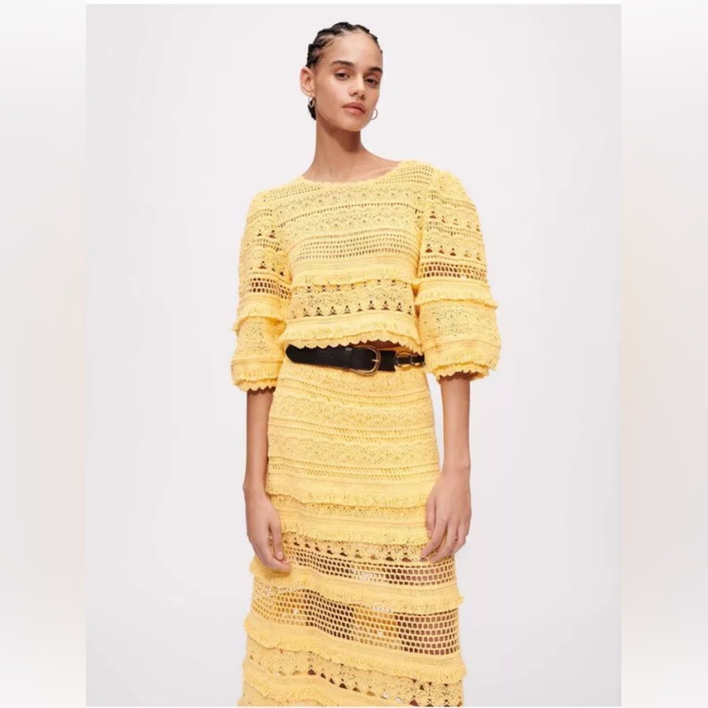 MajeCrochet Knit Top With Fringing